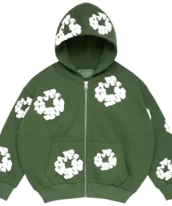 Denim Tears Cotton Wreath Zip Green Hoodie