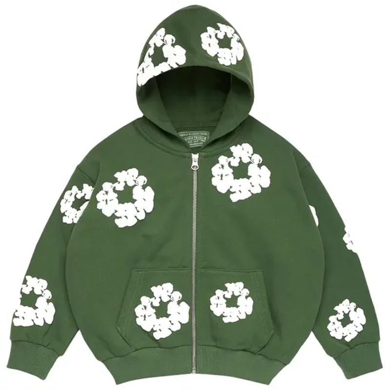 Denim Tears Cotton Wreath Zip Green Hoodie