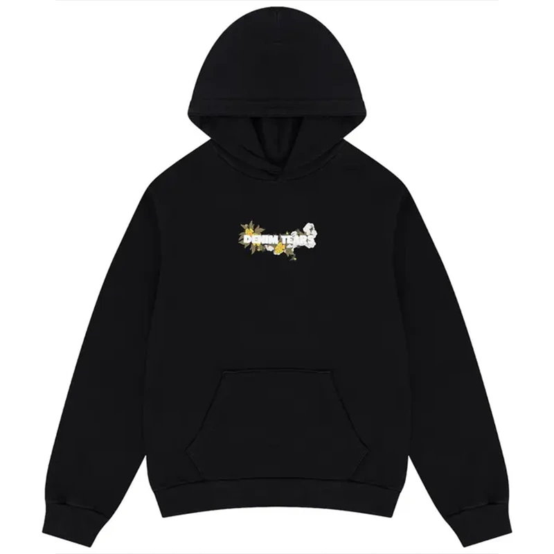 Denim Tears Embroidered Floral Logo Black Hoodie