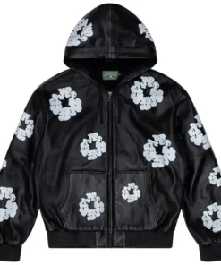 Denim Tears Leather Cotton Wreath Black Zip Hoodie