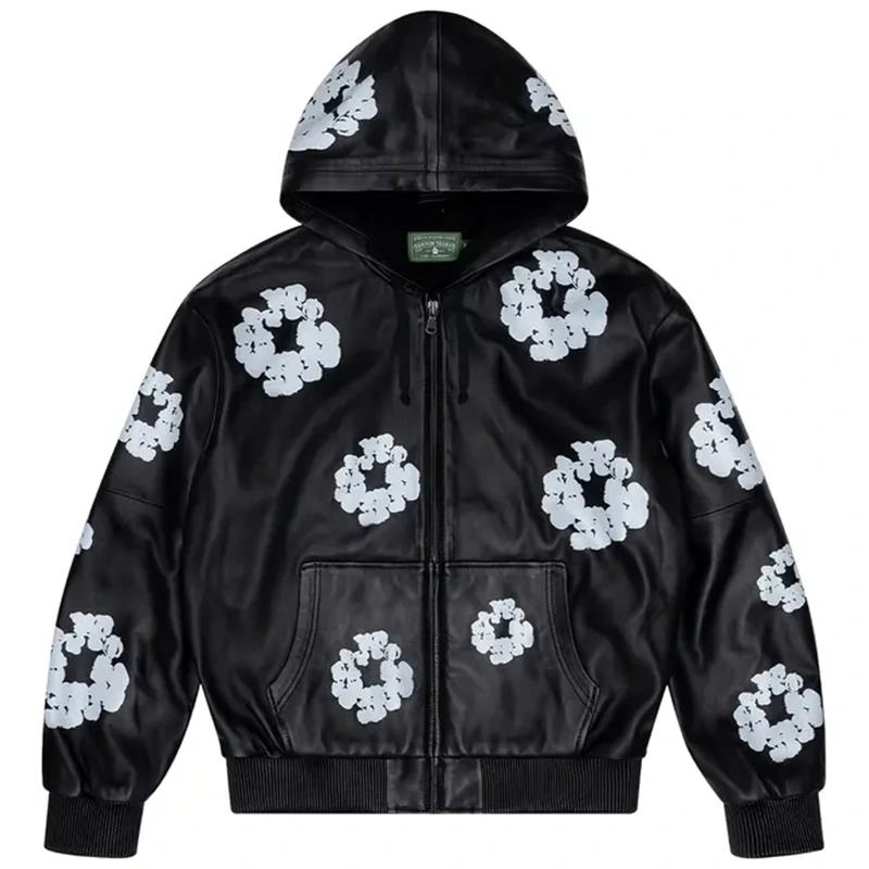 Denim Tears Leather Cotton Wreath Black Zip Hoodie