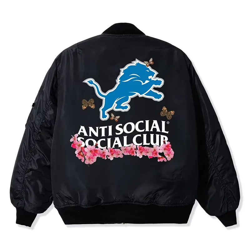 Detroit Lions AntiSocialSocialClub x NFL MA-1 Full-Zip Blossom Bomber Jacket - Image 3
