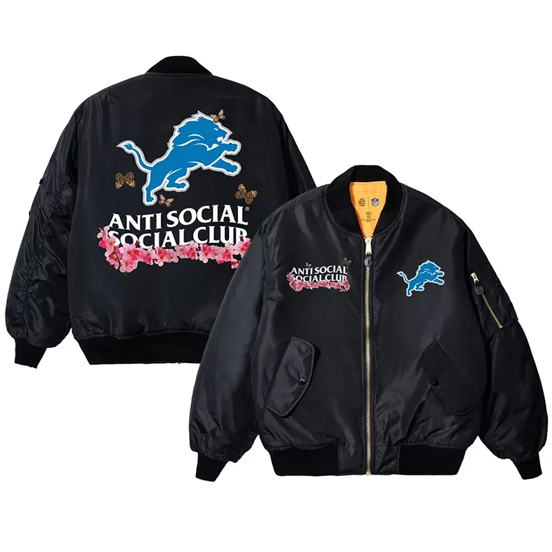 Detroit Lions AntiSocialSocialClub x NFL MA-1 Full-Zip Blossom Bomber Jacket