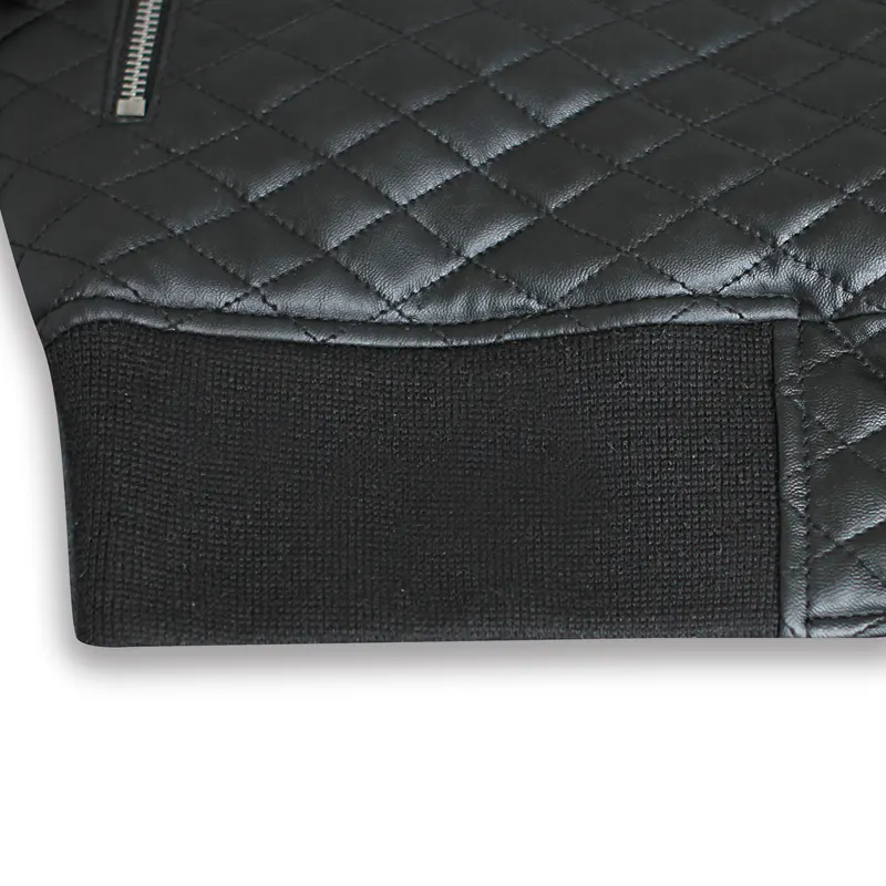 Men's Diamond Quilted Black Motorcycle Bomber Jacket - Image 3