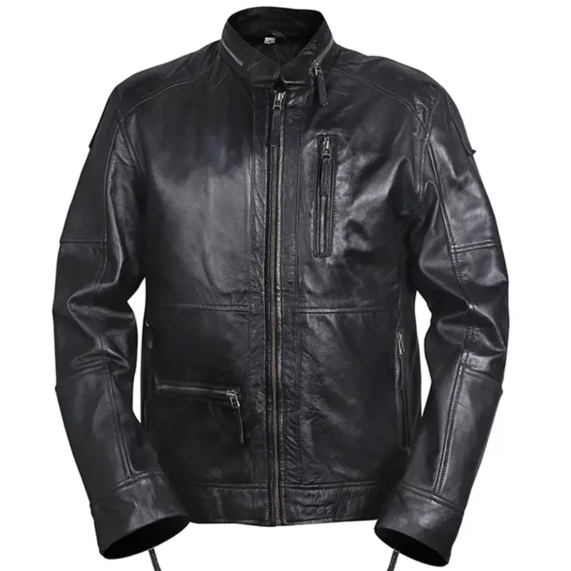 Distressed Dark Brown Biker Leather Jacket For Men - Image 2