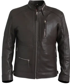 Distressed Dark Brown Biker Leather Jacket For Men