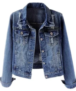 Distressed Ripped Long Sleeve Jean Jacket