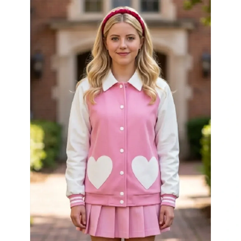 Elle 2026 Lexi Minetree Hearts Pocket Pink Varsity Jacket - Image 3