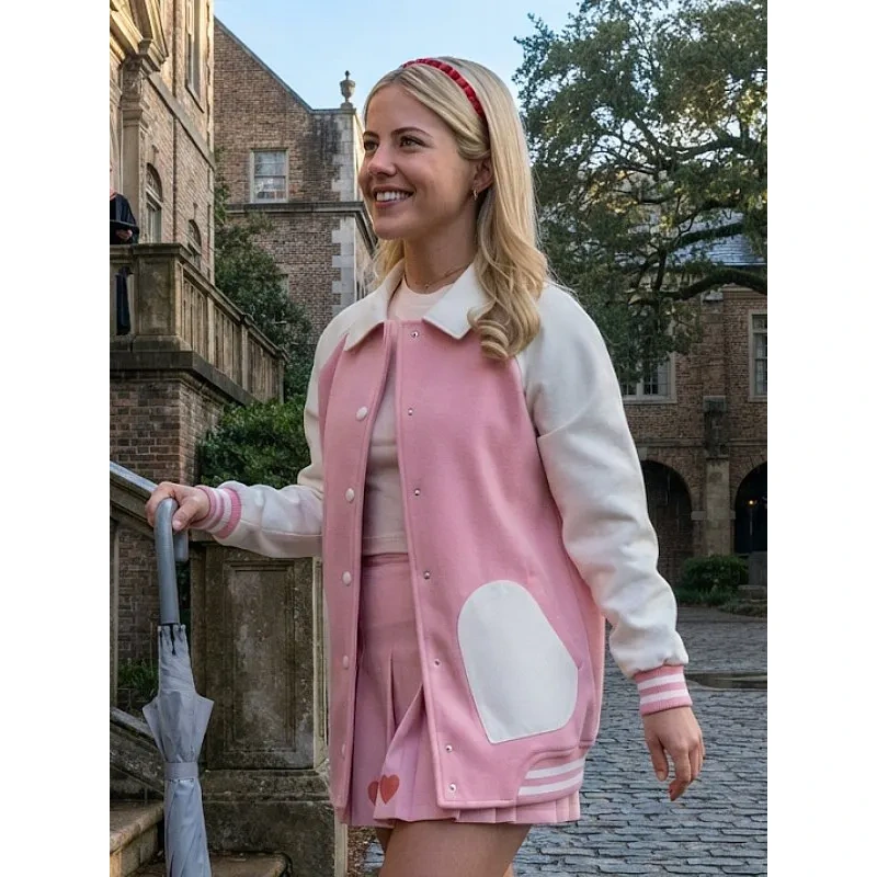 Elle 2026 Lexi Minetree Hearts Pocket Pink Varsity Jacket - Image 2