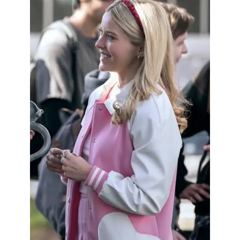 Elle 2026 Lexi Minetree Hearts Pocket Pink Varsity Jacket - Image 4