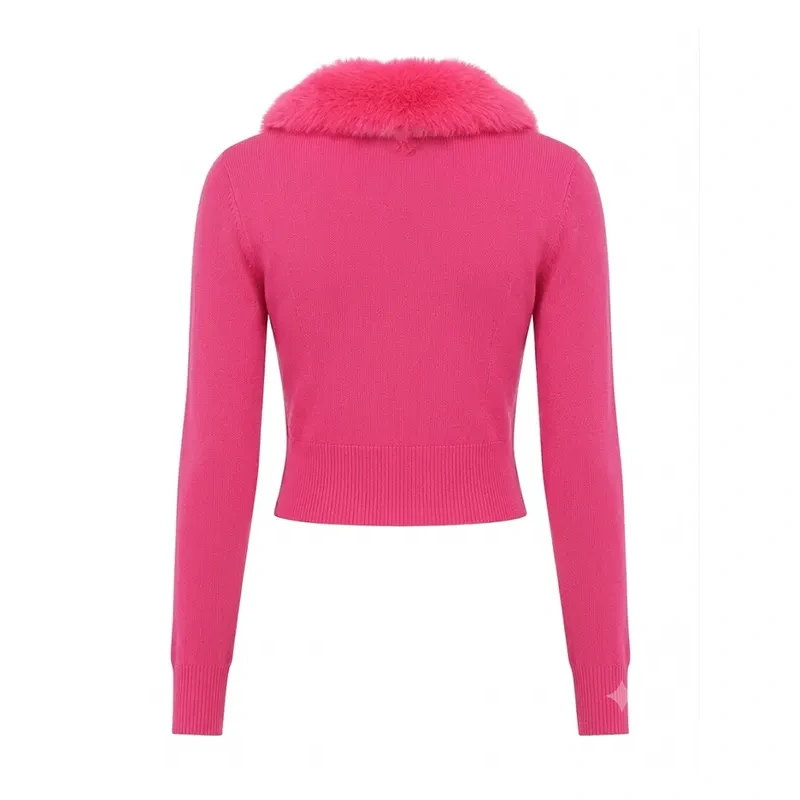 Elle 2026 Lexi Minetree Pink Fur Collar Cardigan - Image 4