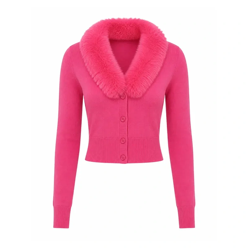 Elle 2026 Lexi Minetree Pink Fur Collar Cardigan - Image 3