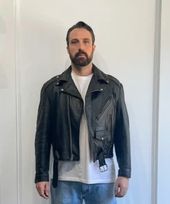 Excelled Black Leather Cropped Biker Jacket