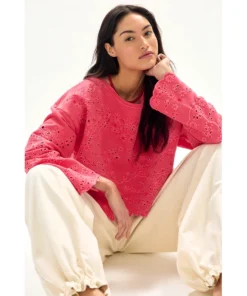 Free People Iris Embroidered Sweatshirt by Free People in Pink