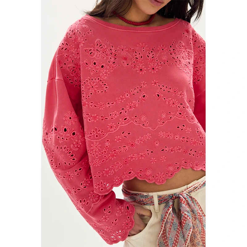 Free People Iris Embroidered Sweatshirt by Free People in Pink - Image 4