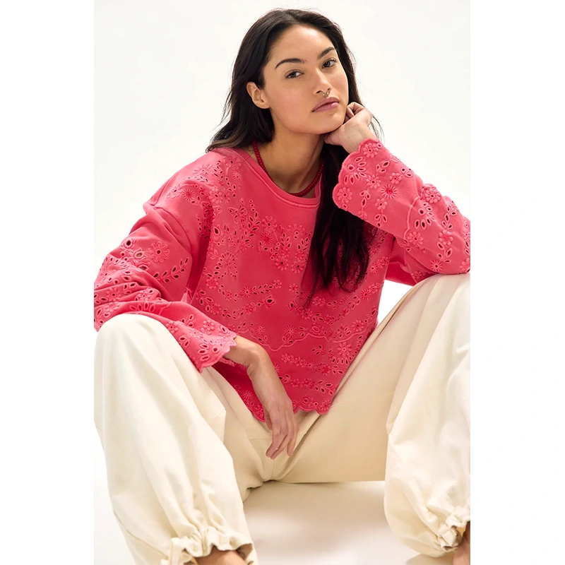 Free People Iris Embroidered Sweatshirt by Free People in Pink