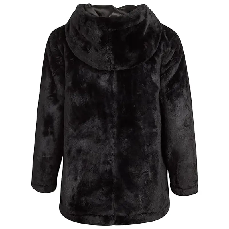 Black Teddy Faux Fur Coat with Hood - Image 2