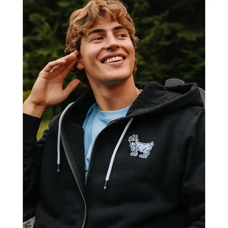 GOAT OG Sherpa Lined Black Full Zip Hoodie - Image 3