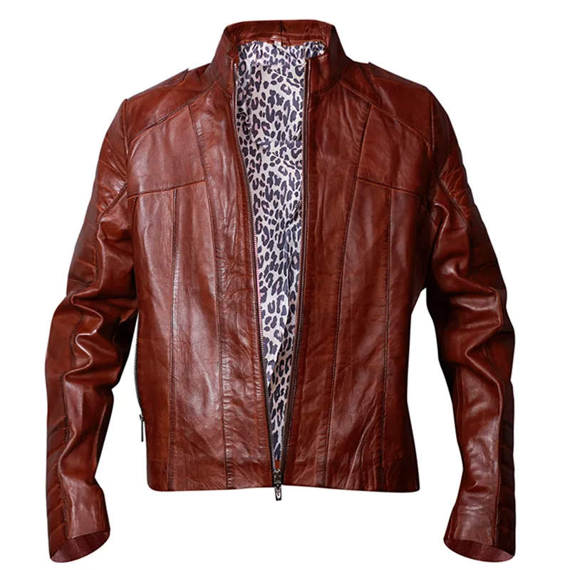 Men's Classic Cafe Racer Motorcycle Leather Jacket - Image 2