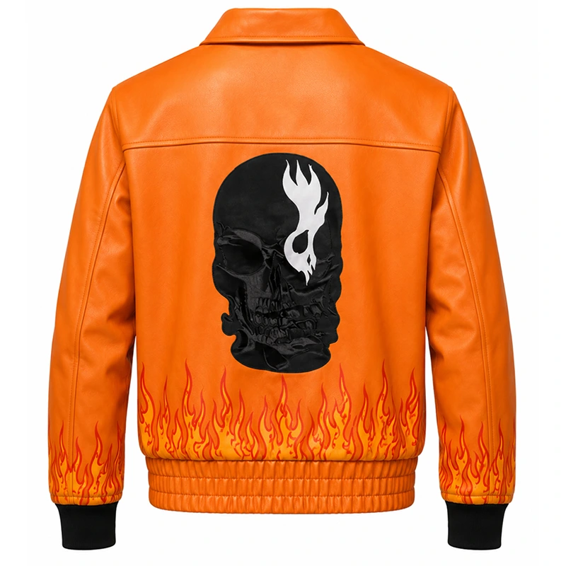 Ghost Flame Leather Bomber Jacket - Image 2