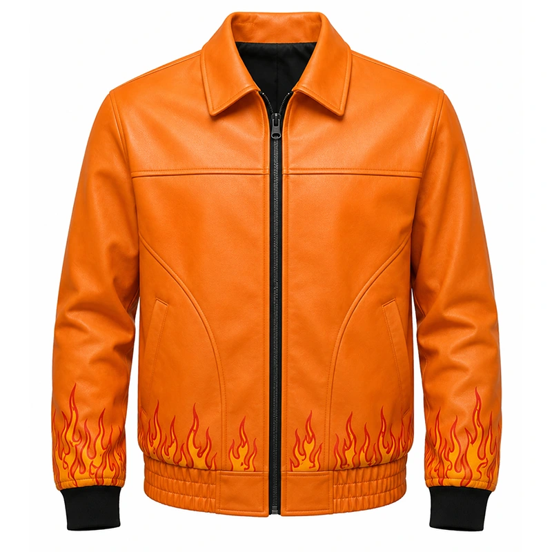 Ghost Flame Leather Bomber Jacket
