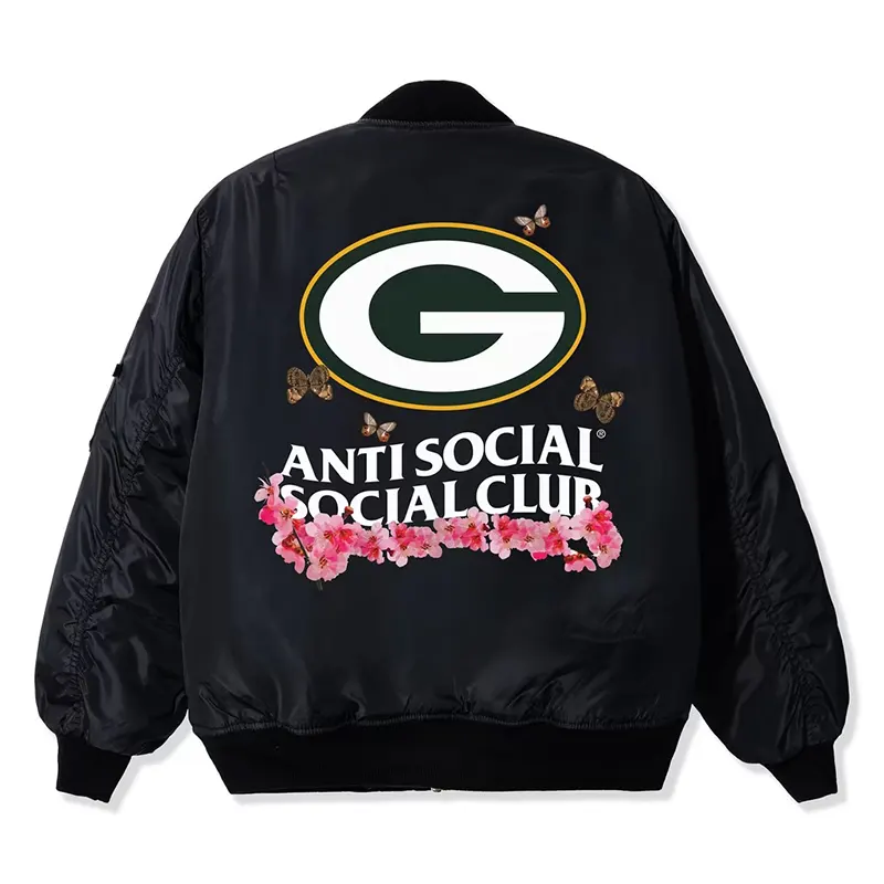 Green Bay Packers AntiSocialSocialClub x NFL MA-1 Full-Zip Blossom Bomber Jacket - Image 3