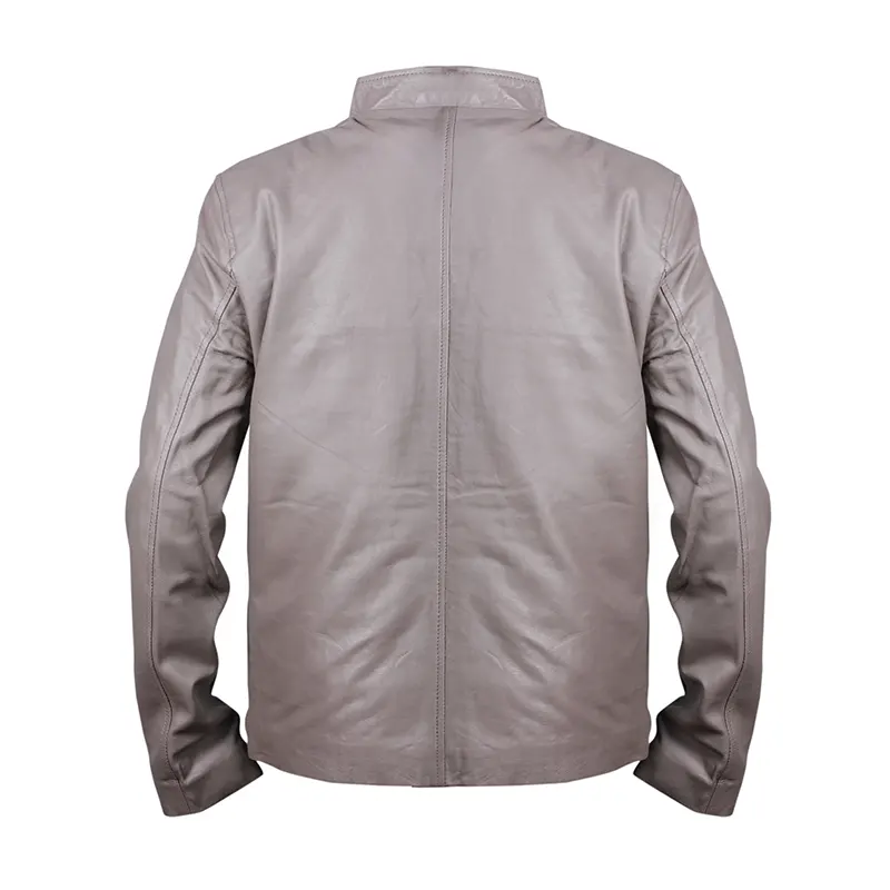 Men's Grey Cafe Racer Leather Jacket - Image 2