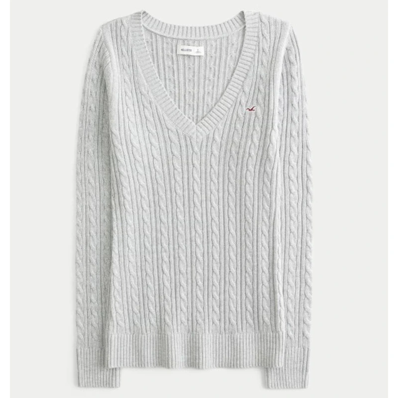 Hollister Girls Ivy Cable-Knit V-Neck Sweater