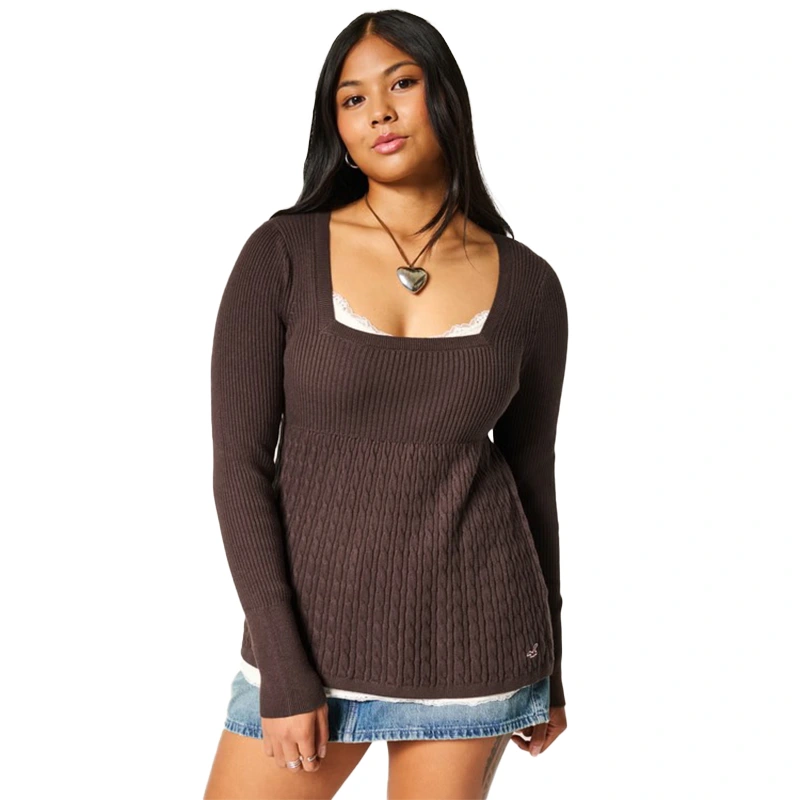 Hollister Girls Long-Sleeve Square-Neck Babydoll Sweater - Image 2