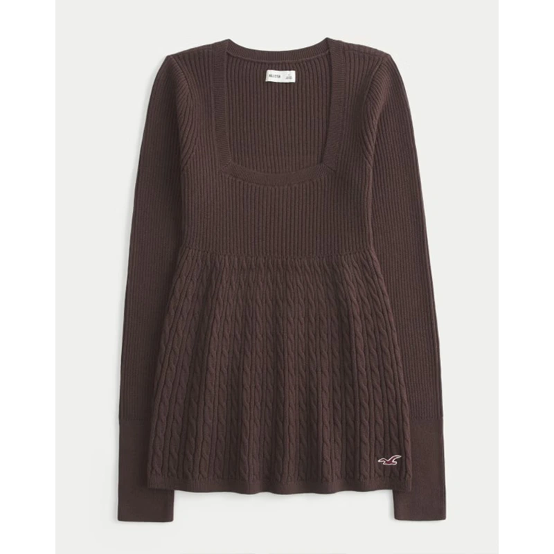 Hollister Girls Long-Sleeve Square-Neck Babydoll Sweater