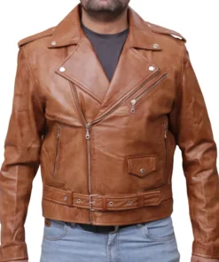 Infinity Men's Slim Fit Cross Zip Brando Leather Jacket