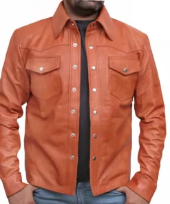 Infinity Retro Tan Leather Shirt Jacket