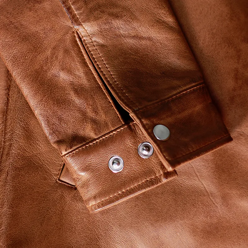 Men's Ionic Brown Biker Genuine Leather Jacket - Image 5