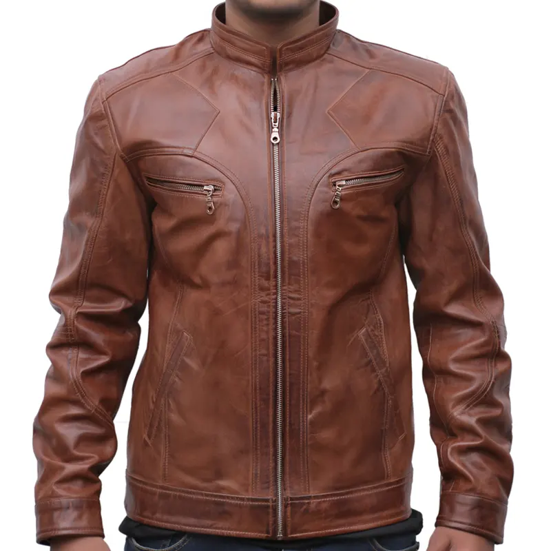 Men's J9 Distressed Leather Jacket - Image 3