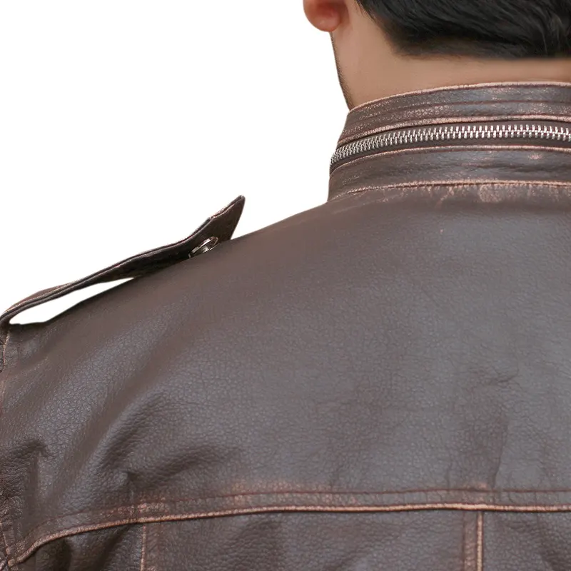 Brown Biker Leather Jacket - Image 4