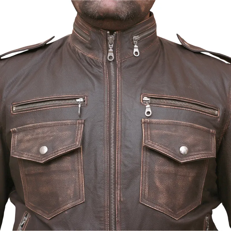 Brown Biker Leather Jacket - Image 3