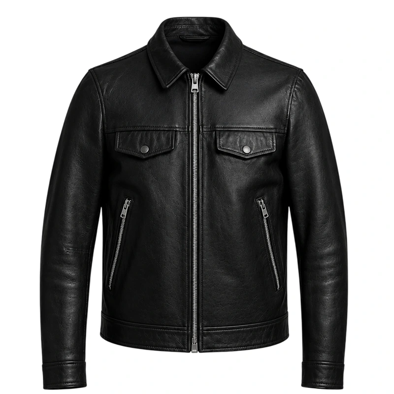 Jensen Huang Signature Black Leather Trucker Jacket