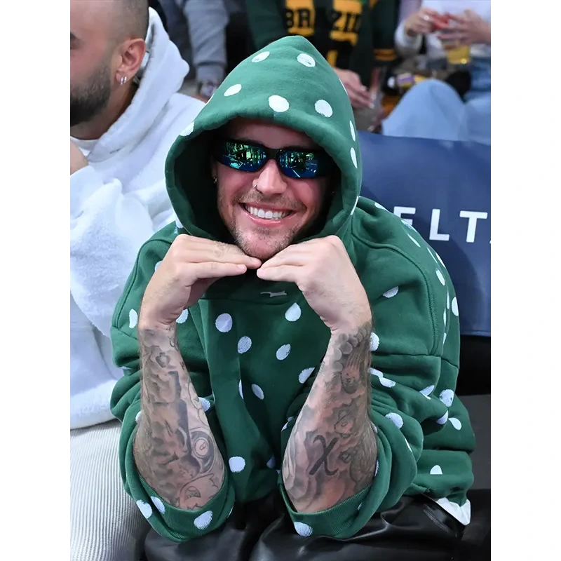 Justin Bieber Green Polka Dot Hoodie - Image 3