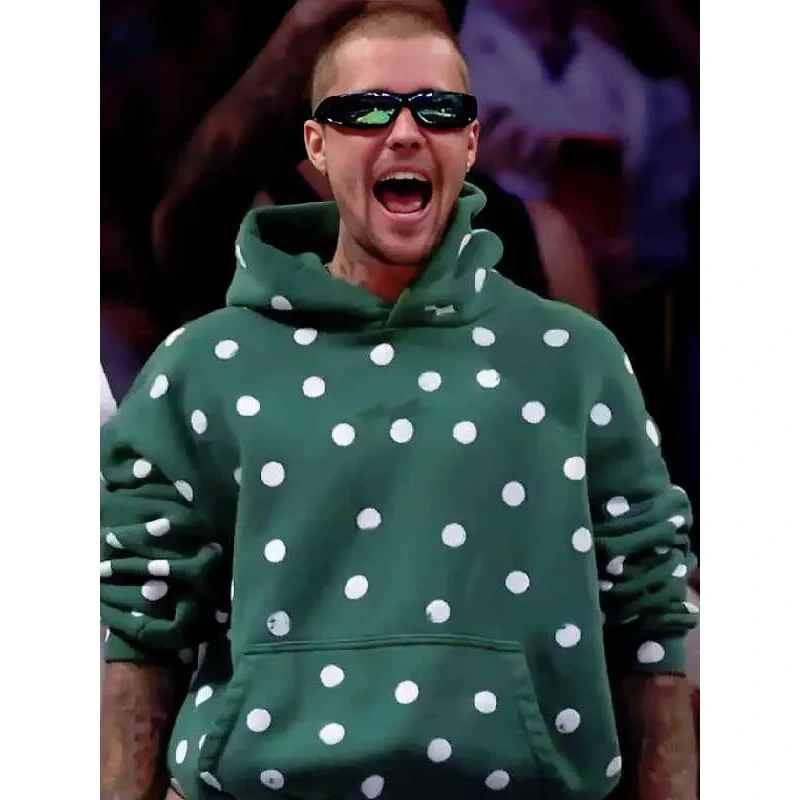 Justin Bieber Green Polka Dot Hoodie - Image 2