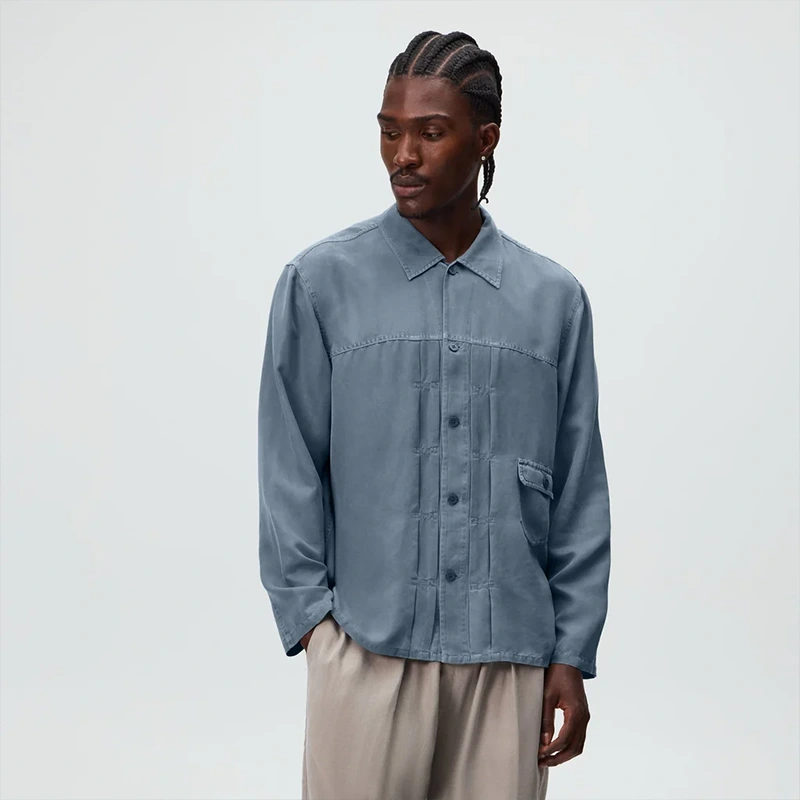 &Kin Garment Dyed Silk Collared Yardley Shirt - Image 5