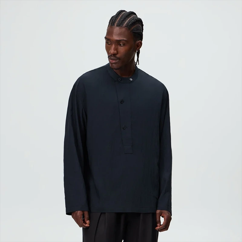 &Kin Wrinkle Cupro Black Leven Shirt - Image 5