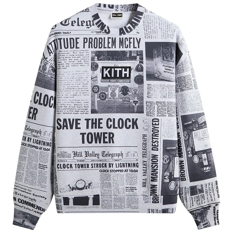 Kith For Back To The Future Newspaper All-Over Printed Nelson Crewneck