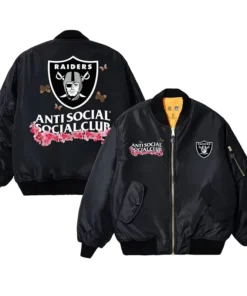Las Vegas Raiders AntiSocialSocialClub x NFL MA-1 Full-Zip Blossom Bomber Jacket