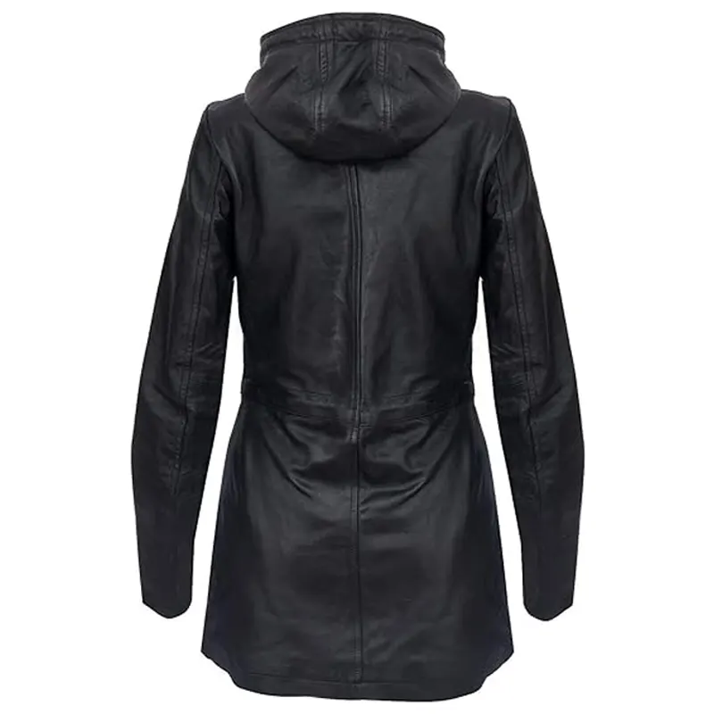 Black Parka Detachable Hood Trench Coat - Image 3