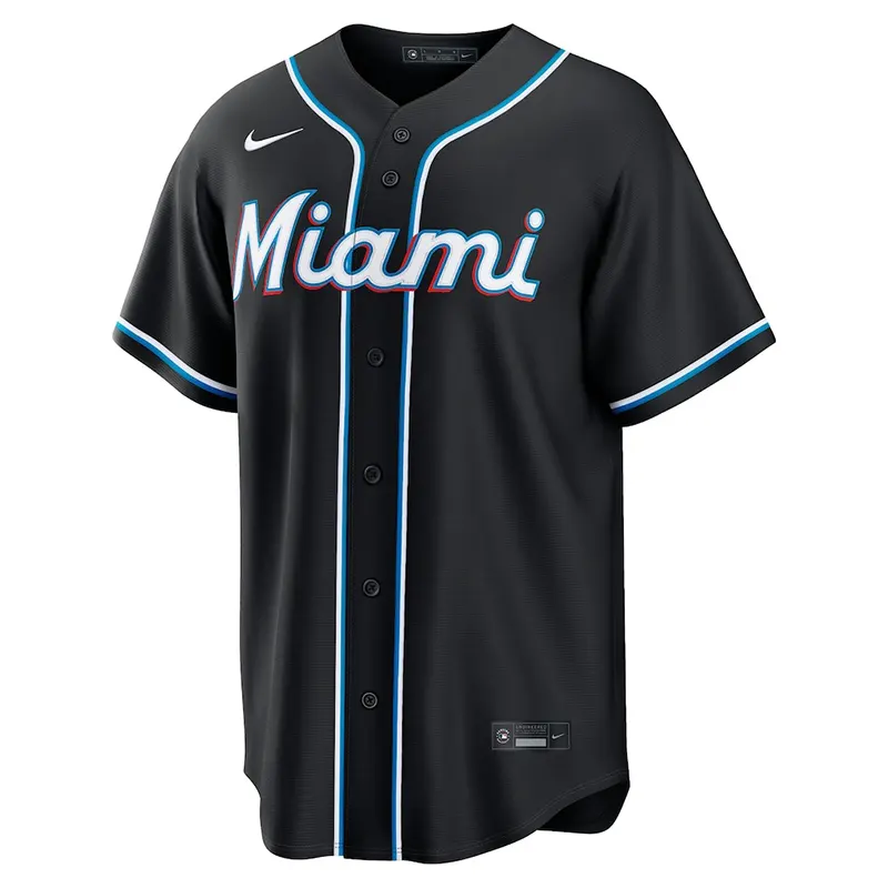MLB Mens Miami Marlins Nike Black Out Jersey - Image 2