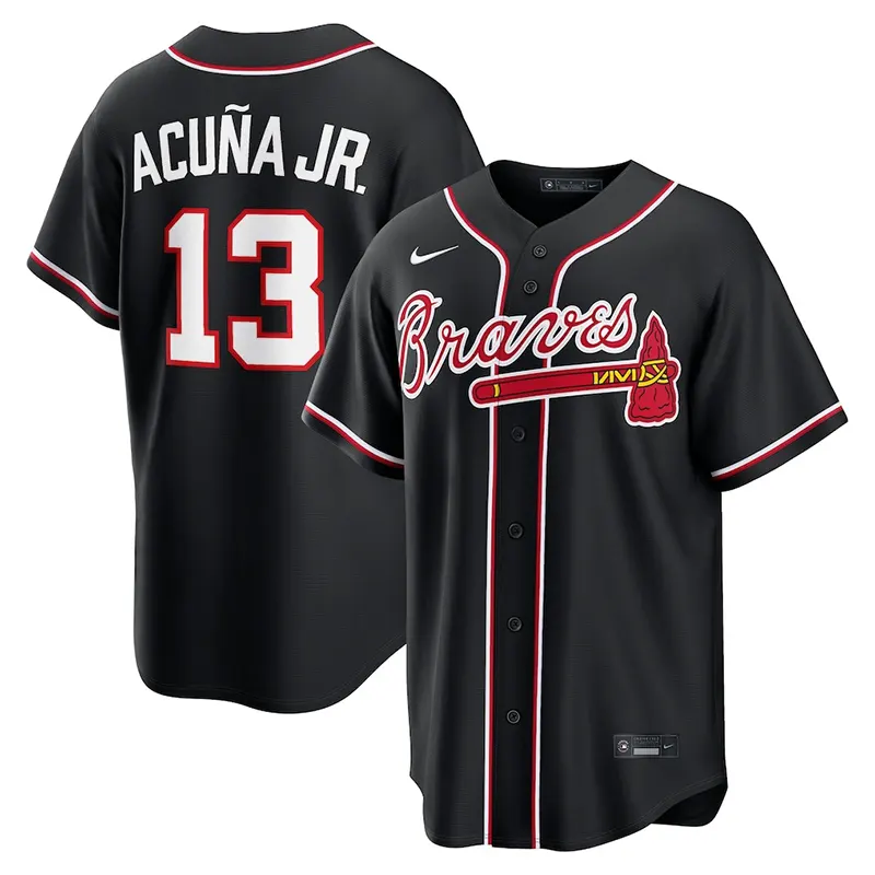 MLB Mens Atlanta Braves Ronald Acuña Jr. Nike Black Out Jersey