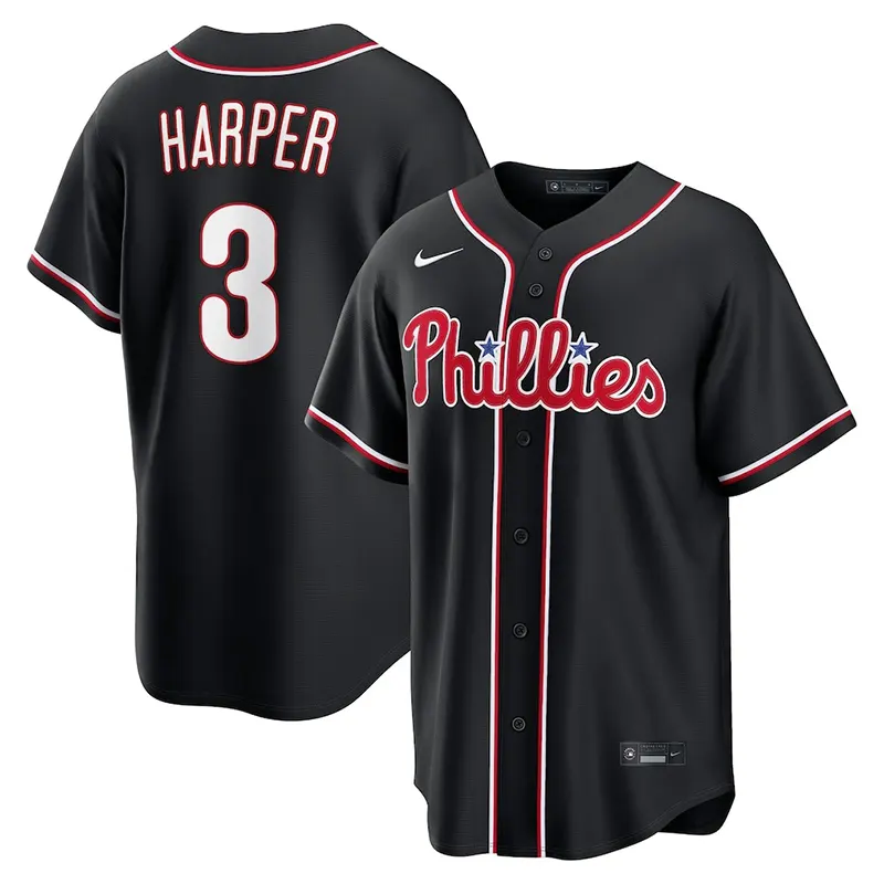 MLB Mens Philadelphia Phillies Bryce Harper Nike Black Out Jersey