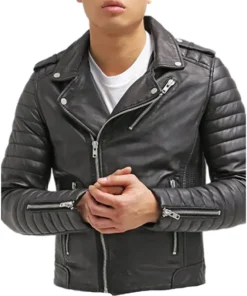 Men's Biker Black Slim Fit Leather Jacket