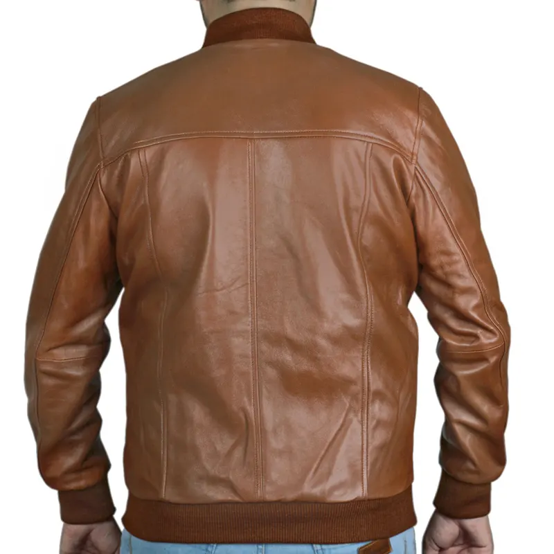 Men's Bomber Biker Style Slim Fitted Leather Jacket - Image 4