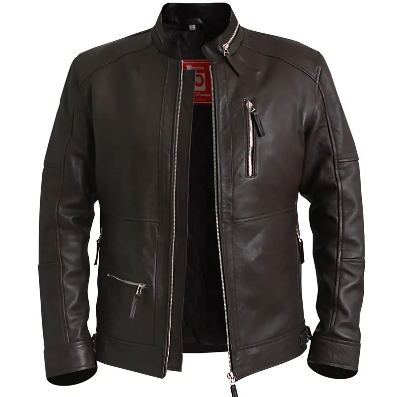 Distressed Dark Brown Biker Leather Jacket For Men - Image 3